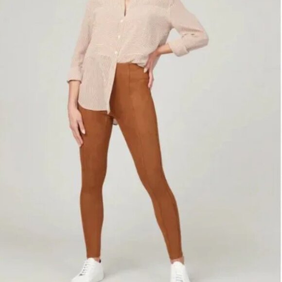 Spanx Faux Suede Leggings Rich Caramel Small Petite - Picture 1 of 4